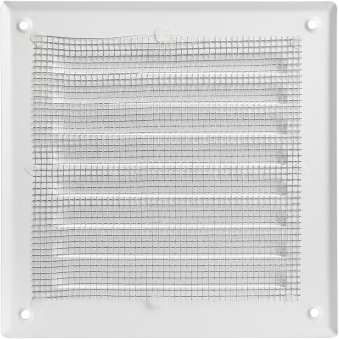 Square Ventilation Grille / 5" x 5" Inch Inside Measurement/White Metal Air Vent Louver - Inside/Outside use / 6.5" x 6.5" Inch Outer Measurement
