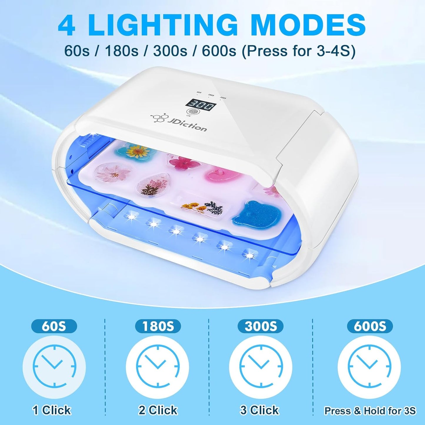 JDiction UV Light for Resin, Wireless UV Resin Lamp with 48 LED Beads, Long Time Setting (1min, 3min, 5min, 10min), Rechargeable 48W Powerful Cordless Curing Tool for Jewelry Making Crafts