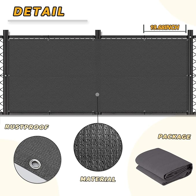 LOVE STORY 3'x10' Dark Grey Balcony Privacy Screen Fence Cover (HDPE) UV Protection Weather-Resistant 3 FT Height Shield for Deck, Patio, Backyard, Outdoor Pool, Porch, Railing