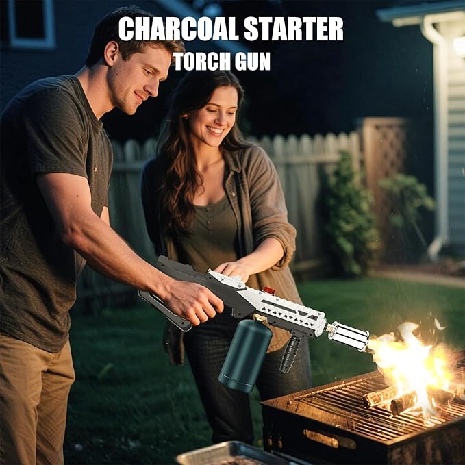 Propane Torch Gun, Powerful Cooking Grill Torch Gun, Adjustable Flamethrower Multi Use Blow Torch for BBQ, Campfire, Charcoal Wood Grills Lighter(Tank Not Included)
