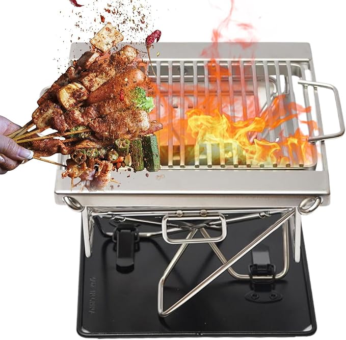 Portable Grill | Stainless Steel Folding Cooking Accessories | Small Charcoal Grill - for Hiking Picnics Tailgating Park Party Garden Cooking Picnics