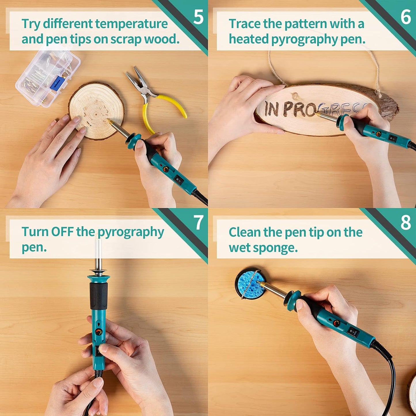 YIHUA 930-IV Pyrography Wood Burning Pen Kit Adjustable Temperature, Power Switch, Heat Deflector, Rubber Grip with 10 Pyrography Tips, 2 Wood Pieces, Flip-Up Pen Stand, for Woodburning DIY Crafts