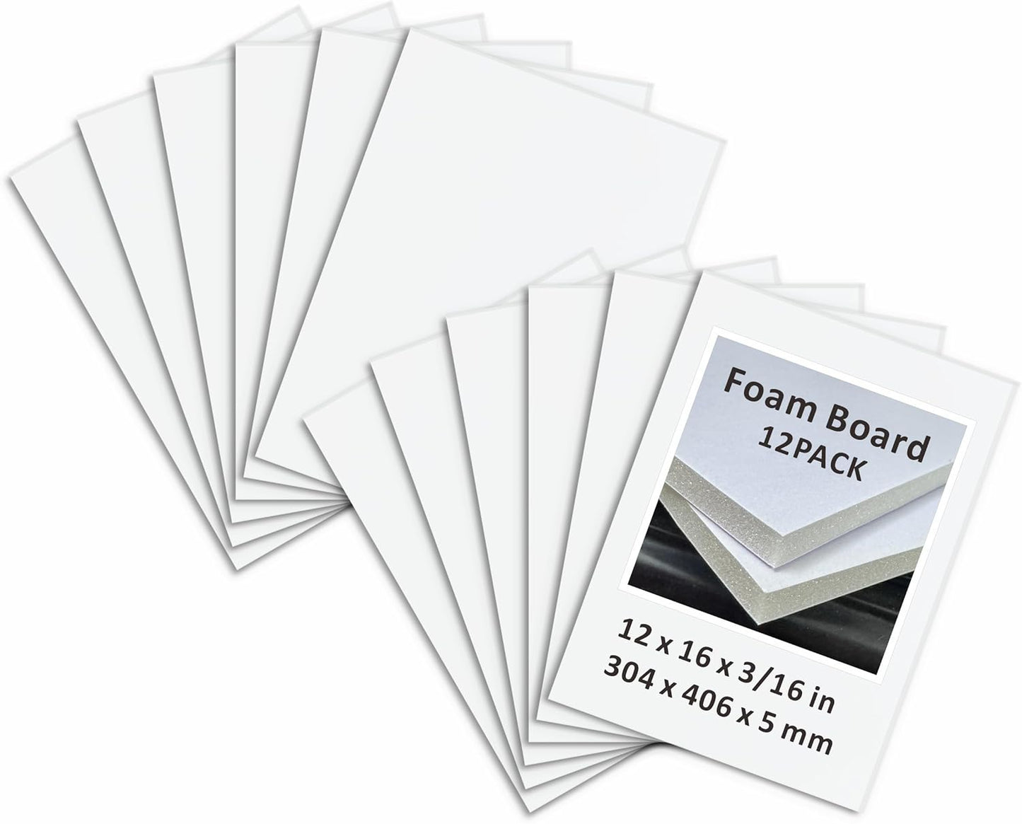 Foam Board 12 x 16 in, ZXUNLIEH 12 Pack White Poster Board, 3/16 in Thick Craft Foam Core Board, Puzzle Board, Double Sided, Foam Sheets for Picture, Project, Presentation, Artwork, Signage and Crafts