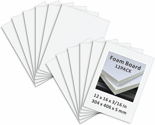 Foam Board 12 x 16 in, ZXUNLIEH 12 Pack White Poster Board, 3/16 in Thick Craft Foam Core Board, Puzzle Board, Double Sided, Foam Sheets for Picture, Project, Presentation, Artwork, Signage and Crafts
