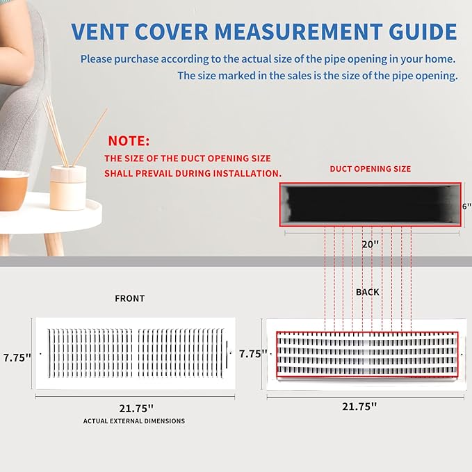 20x6 Vent Register [Duct Opening], Vent Covers for Home Ceiling, Two-Way Ventilation Register, Adjustable Solid Steel Wall Register Vent Cover (20"W x6"H [Duct Opening])