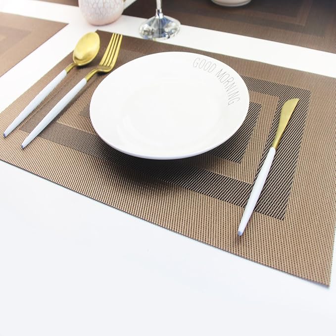 PIGCHCY Placemats Set of 6,Washable Woven Vinyl Kitchen Table Mats Non Slip Durable Placemats Heat Resistant Placemats for Dining Table(Coffee Brown)