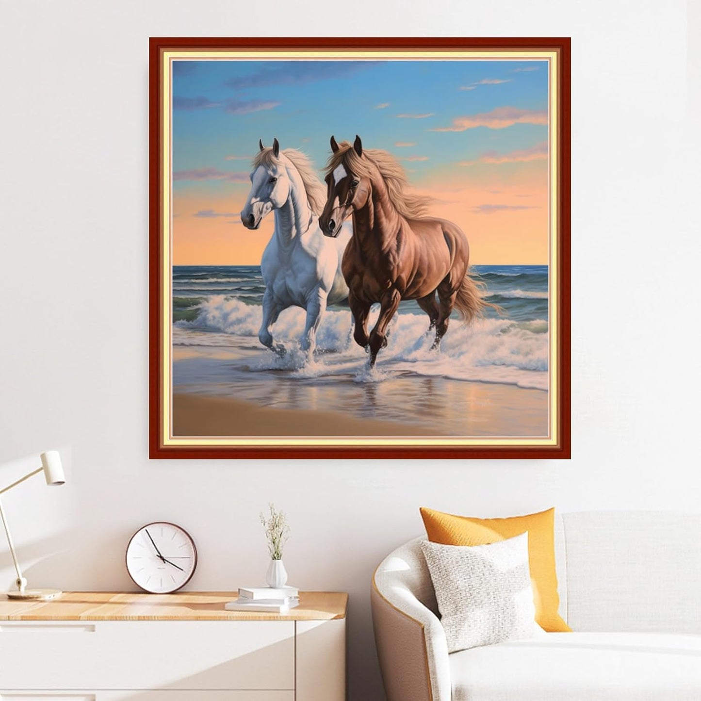 Disxvivy Cross Stitch Stamped Full Embroidery Kits DIY 11CT Cotton Thread Printed DIY Needlepoint Kits Craft Needlework Set Cross-Stitch Stamped Sets-Beach Steed 18x18 inch