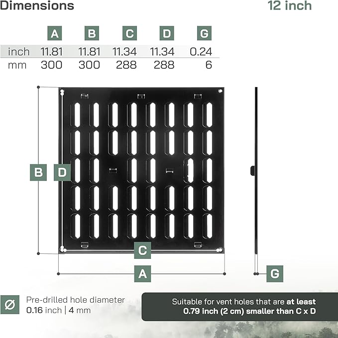 Vent Systems 12" x 12" Inch (Outer Dimensions) Metal Air Vent Grille - Black Adjustable Register Vent Cover - Open/Close Air Supply Intake Wall Vent - Heating/Cooling Ceiling Grille for House, Garage