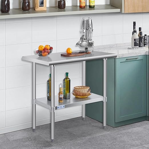 Hally Stainless Steel Table for Prep & Work 24 x 36 Inches, NSF Commercial Heavy Duty Table with Undershelf and Galvanized Legs for Restaurant, Home and Hotel