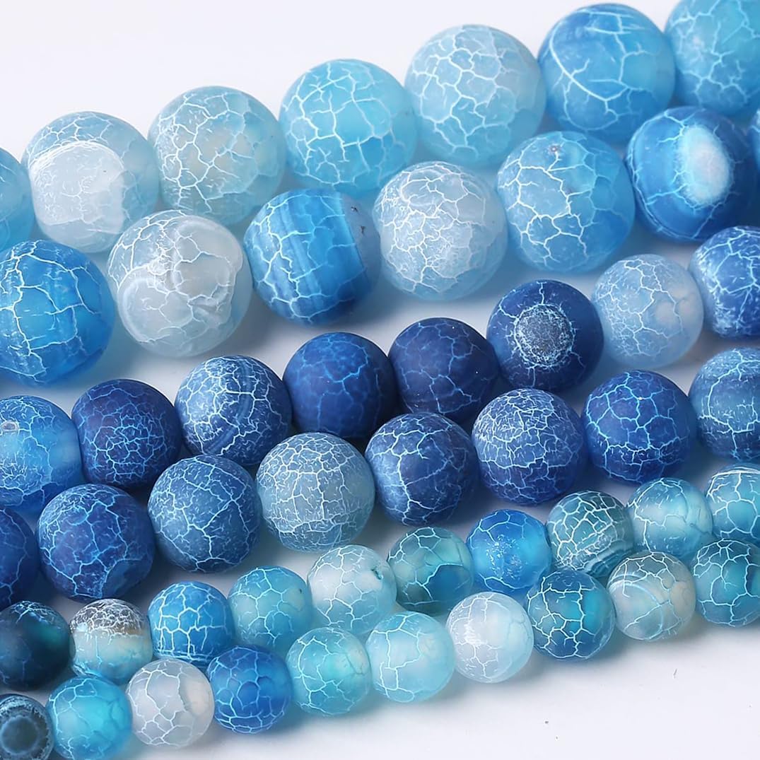 60PCS 6MM Blue Frosted Agate Stone Beads Energy Healing Beads for DIY Jewelry Bracelet Necklace Making for Jewelry Making15Inch…
