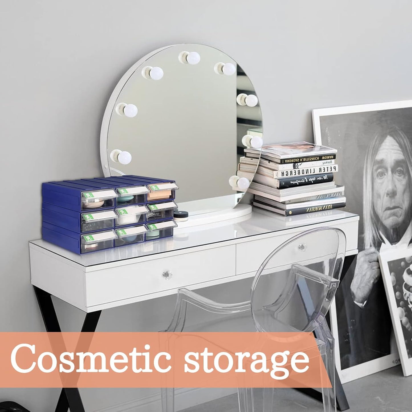 9pcs Sewing Craft Storage Box Hardware Craft Drawer Storage Cabinet Plastic Stacking Shelf With Divider Tag Cards Multifunctional Rack For Home Office Small Items (9, Clear)