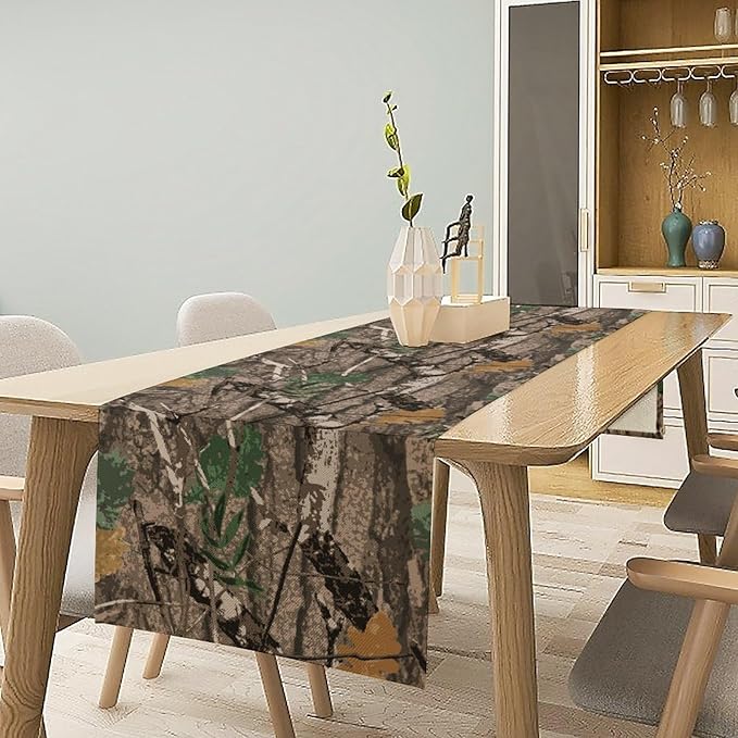Camo Branches Table Runner, Camo Tree Hunting Oak Table Runner for Dining Home Party Cafe Holiday 13x108in