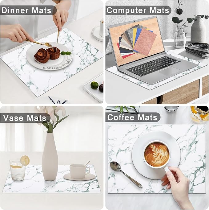 Homaxy Faux Leather Heat Resistant Placemats for Dining Table Set of 6, Waterproof Wipeable Washable PU Table Mats, Easy to Clean Anti-Slip Place Mats, 11.8" x 17", Marble