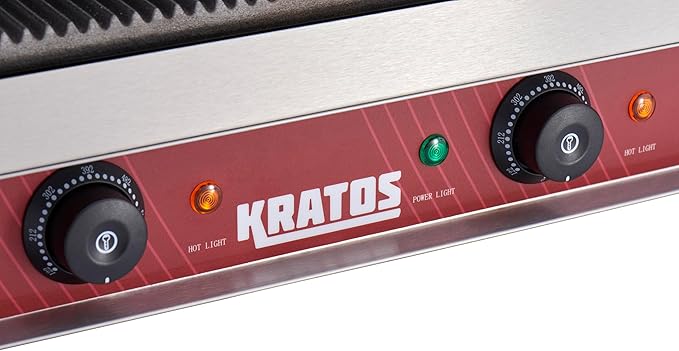 Kratos Commercial Electric Panini Sandwich Grill with Grooved Plates, 18.7" x 9" Cooking Surface, Commercial Countertop Panini Press, 120V, 3500W (29Y-023)