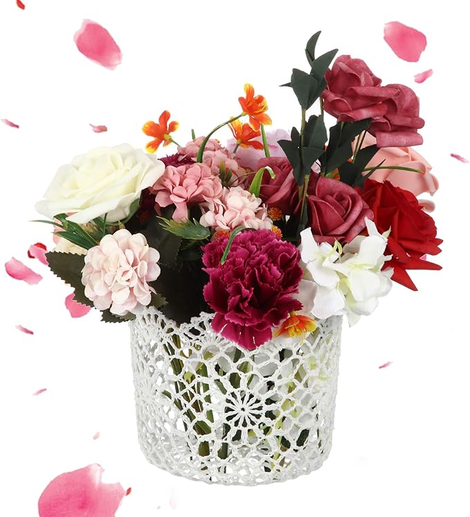 WILLBOND 8 Pcs White Flower Girl Basket with Handle for Wedding Ceremony, 5.9 x 4.72 x 4.33 Inch