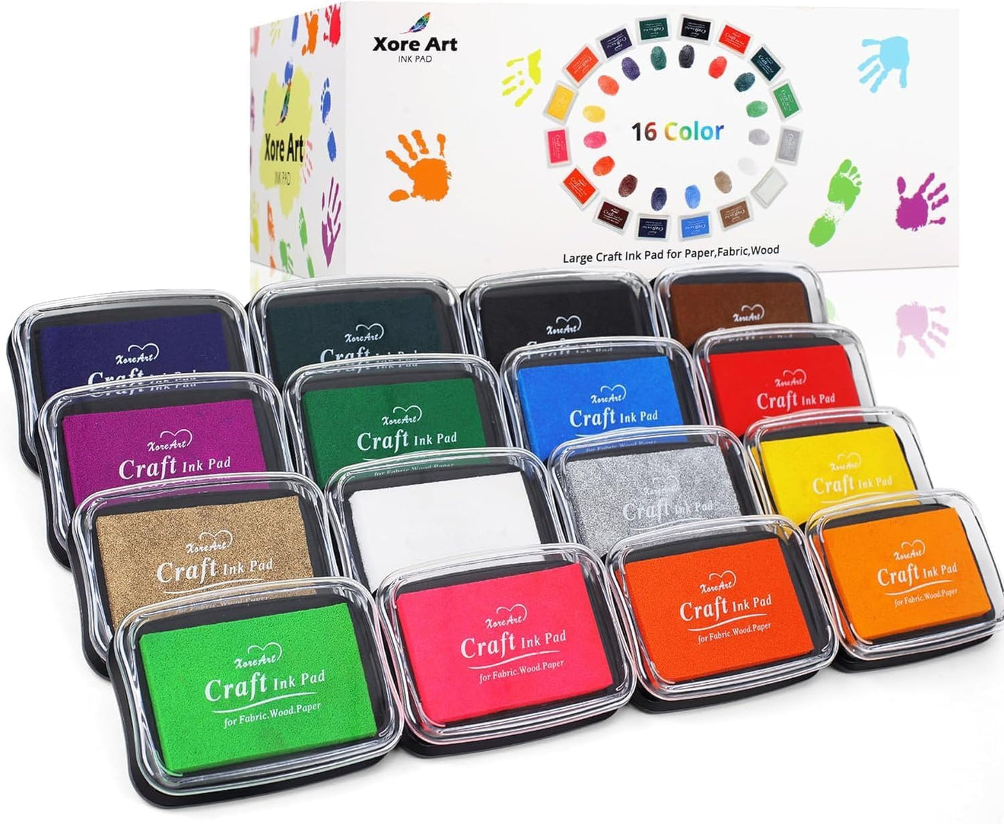 Large Finger Ink Pads for Kids Washable Craft Ink Stamp Pads, 16 Color DIY for Rubber Stamps, Paper, Scrapbooking, Wood Fabric, Best Gift for Kids(Each Sponge Size 2.87"X1.77")