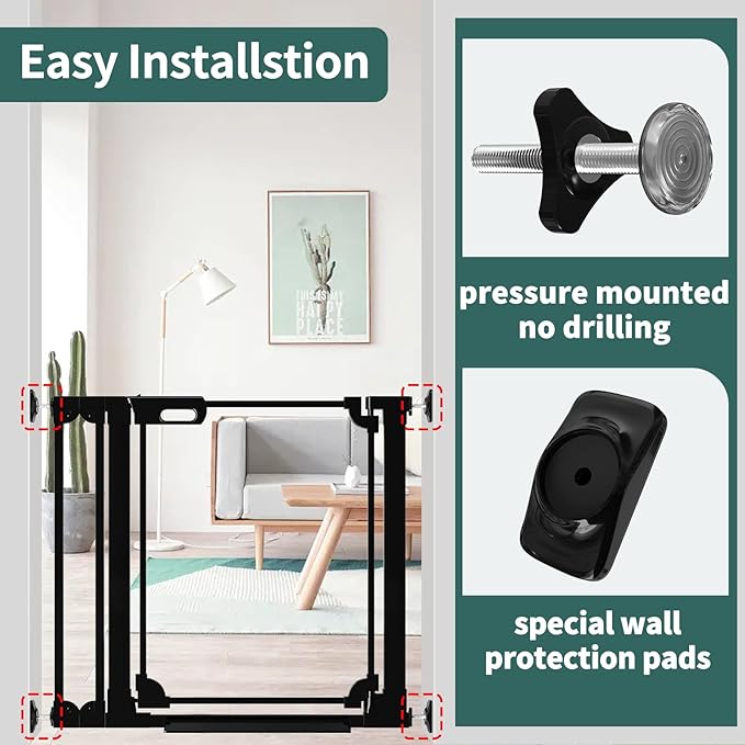 Clear Baby Gate 29.13-47.24" Wide Acrylic Safety Proof Dog Puppy Pet Barrier for Stairs, Transparent Adjustable Pressure Mounted No Drill Auto Close Indoor, Doorways, Hallway, Black