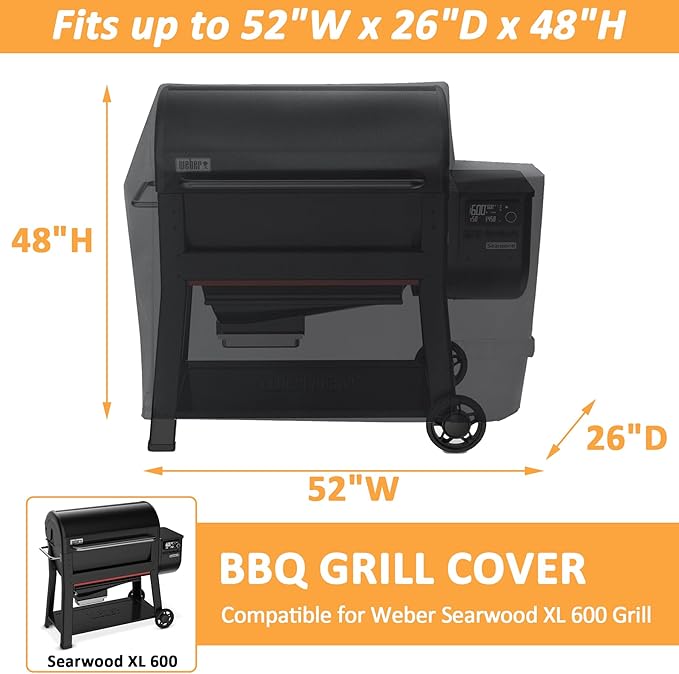 Grill Cover for Weber Searwood XL 600 Pellet Series, Waterproof Smoker Cover for Weber Grills Searwood 600 XL Pellet 3400146 Models, 600D Pellet Cover Replacement for Searwood 600 XL Cover