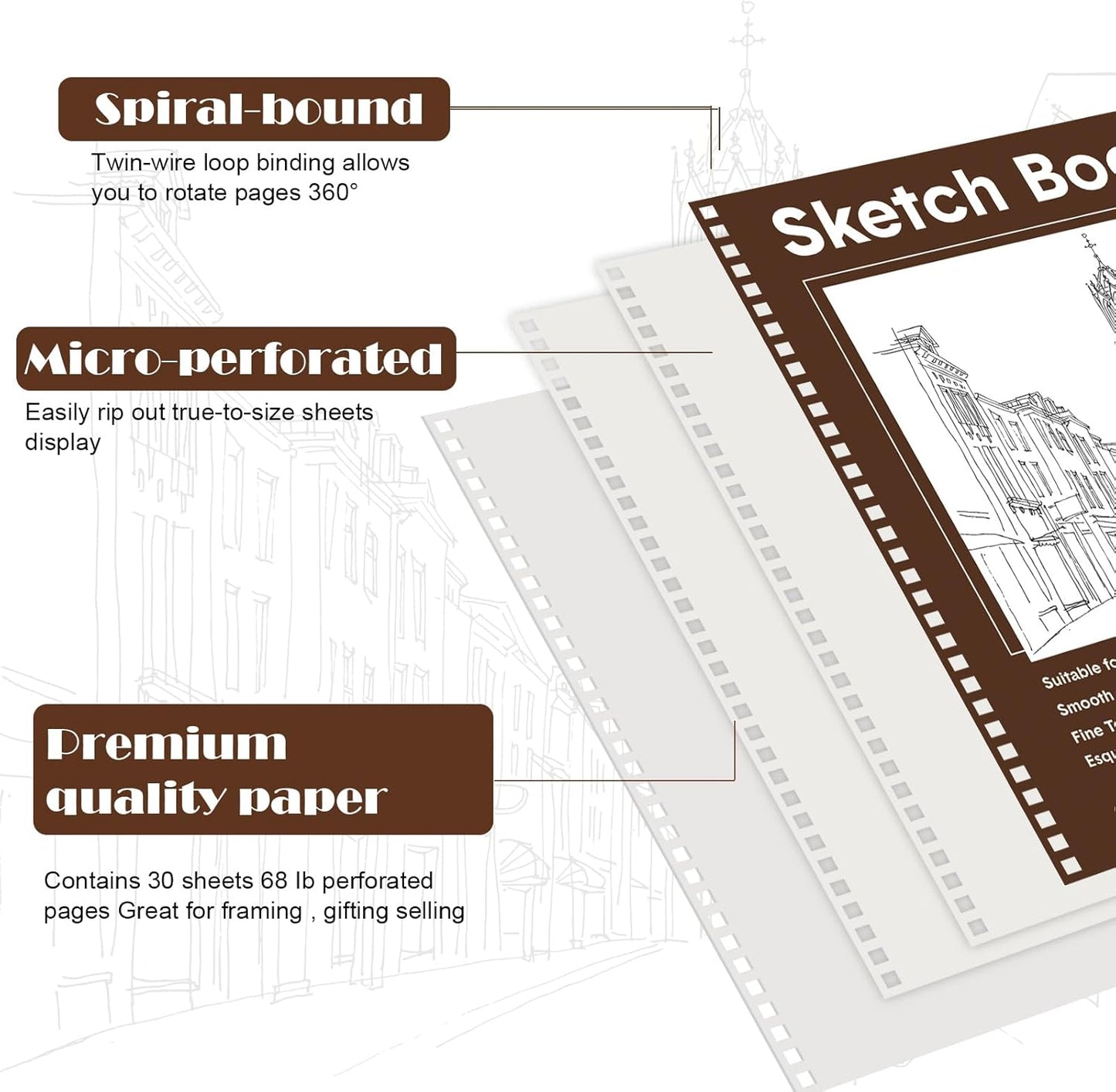 Qilery 24 Pcs 8.5 x 11'' Sketch Book Pads Bulk 30 Sheets Each Spiral Sketchbook 100 GSM Drawing Paper Acid Free Art Sketch Book Pack for Painting Sketching