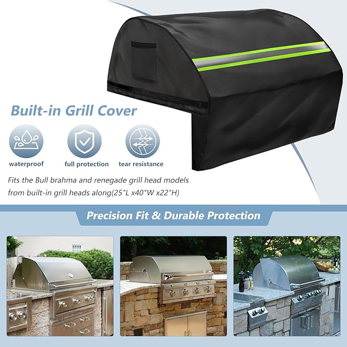 Built in Grill Cover for Bull 38-Inch Brahma and Renegade Grills - Heavy Duty 600D Waterproof with Reflective Strips and Plush Lining,Protects The Built in Grill While Enhancing its Visual Appeal
