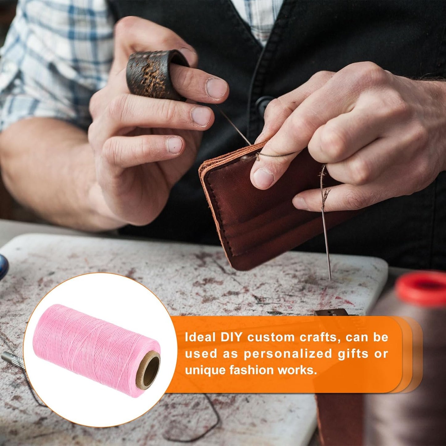 MECCANIXITY Waxed Thread,197 Yard 1mm 210D Flat Wax Thread Polyester Waxed String for Leather Sewing Hand Weaving Book Binding Home Decoration,Pink