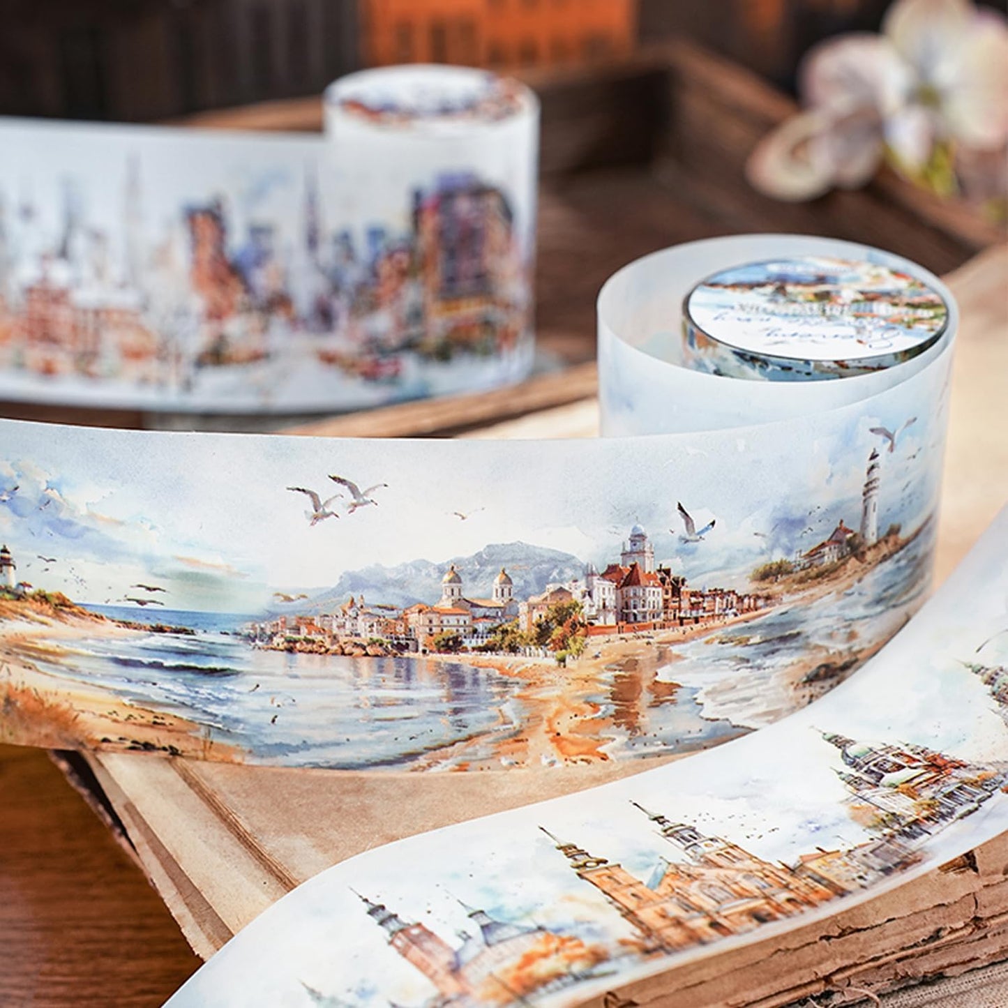 6 Rolls Landscape PET Tape Set,Self-Adhesive Transparent Tape Stickers for Scrapbook Supplies,Journaling,DIY Craft,Planner(Scenery Along The Way)