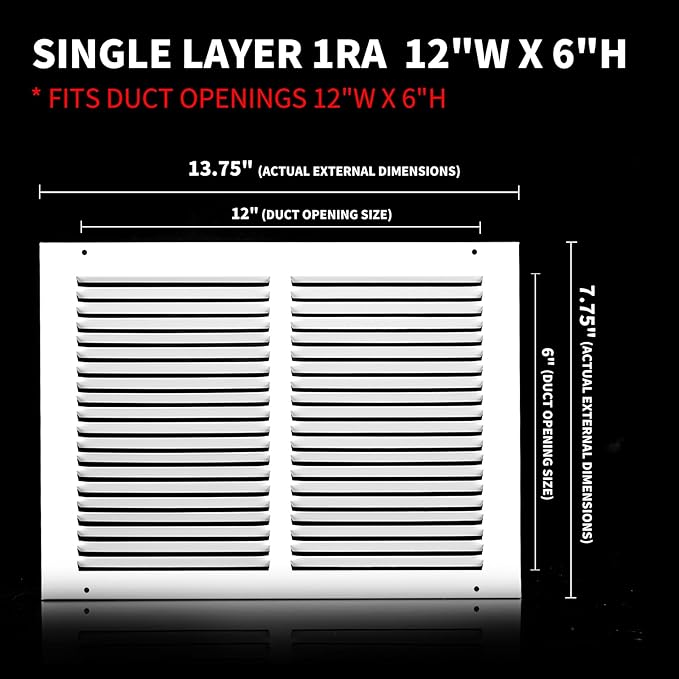 12x6 Vent Cover(Duct Opening Size),Air Return Vent Cover,Flat Vent Cover,Rejillas De Aire Acondicionado para Casa,Return Air Grilles,Outer Dimensions:13.75"W x 7.75"H(12"W x 6"H, Duct Opening)