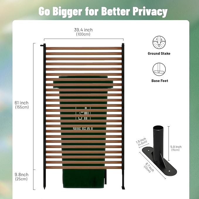 Outdoor Privacy Screen Fence with Feet Stand 3.3FT x 6FT, Wood Texture Freestanding Fence Privacy Screen for Outside, Metal Pipes and Slats Panels Divider for Garden Patio Balcony Backyard