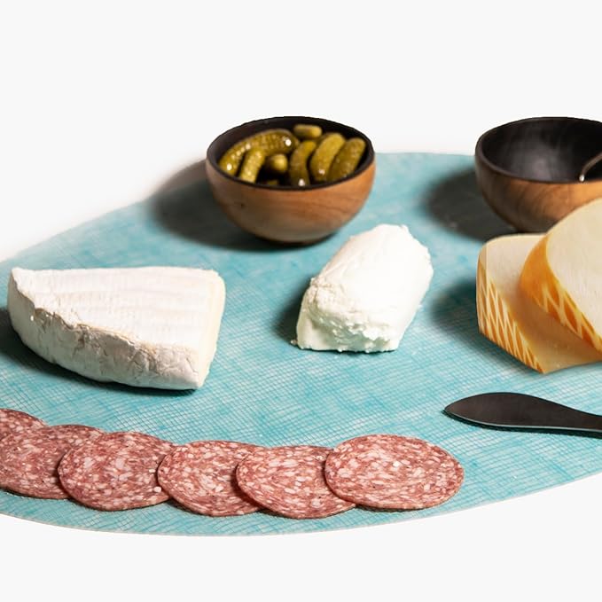 Modern Twist Placemat 100% Food-Grade Silicone, Oval, Waterproof and Reusable, Linen – Seafoam