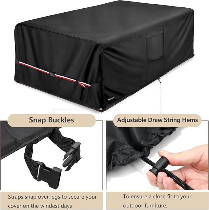 Rectangular Patio Furniture Covers,Upgraded 600D Heavy Duty Outdoor Furniture Covers Waterproof,Outdoor Sectional Dining Table and Chairs General Purpose Furniture Set Cover,88"L × 62"W × 28"H,Black