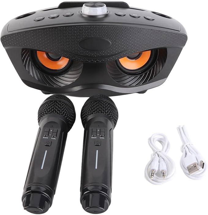 Speaker, KTV Karaoke Speaker with 2 Microphones for Home Party, 3000mAh Battery 10M Wireless Connection AUX Input USB Support (Black)