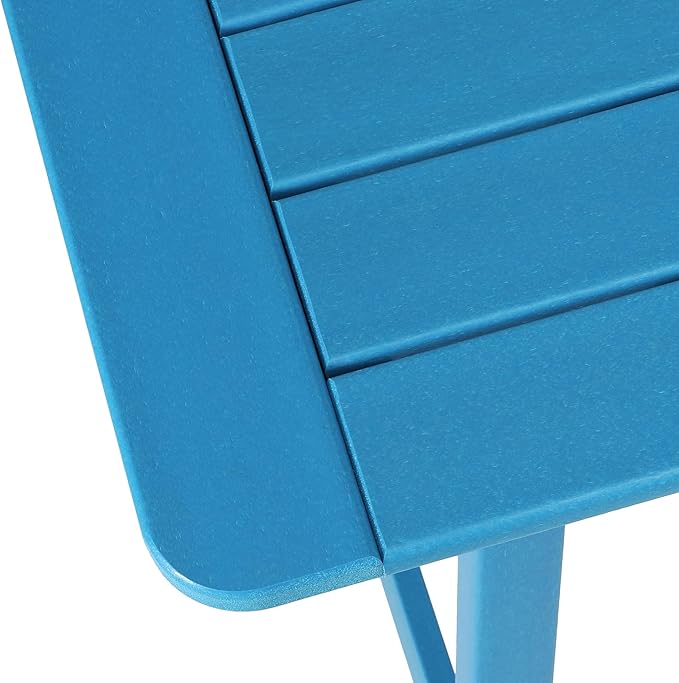 Costaelm Outdoor Bar Table, 37" Counter Height Square Patio Cocktail Bar Table with Umbrella Hole, Patio Bistro Dining Pub Table for Front Porch Deck Backyard Garden, Pacific Blue