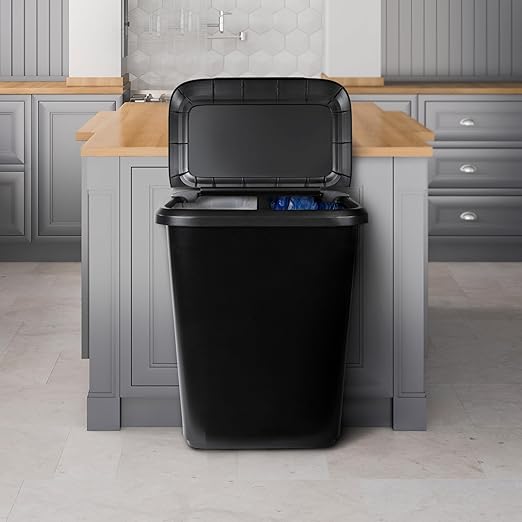 20.4 Gallon Plastic Recycling Bin, Two Compartment Garbage Container with Lift Top Lid, Black, 20.9x14.7x26 Inch