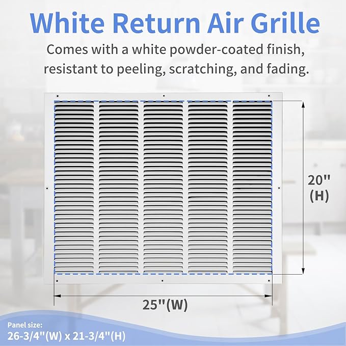 25"W x 20"H [Duct Opening Size] Steel Return Air Grille, Air Return Vent Cover for Ceiling and Sidewall - HVAC Air Vent Covers - [Outer Dimensions: 26.75"W x 21.75"H]