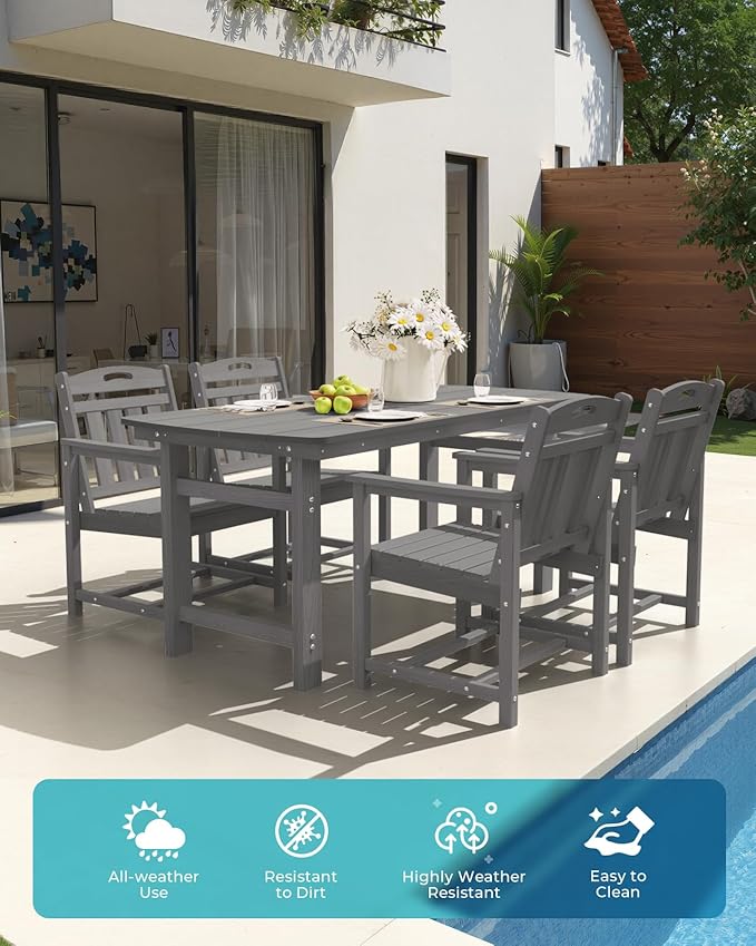 Ciokea HDPE Outdoor Patio Dining Chairs Set of 2, All-Weather Porch Chair with Wide Seat, Durable Outdoor Furniture for Backyard, Garden, Lawn & Poolside, Grey