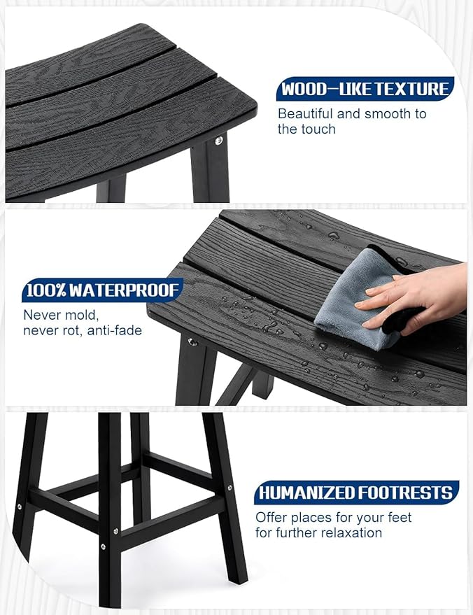 3 Piece Outdoor Bar Set, 42" Rectangular Pub Height High Top Bar Table & 2 Outdoor Bar Stools for Patio, Garden, Poolside and Bistro, Weatherproof, Black