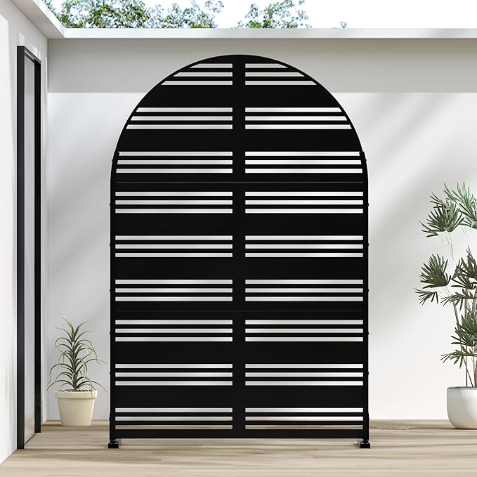Casaphoria 72" H x 47" W Arched Metal Privacy Screen - Elegant Freestanding Outdoor Screen for Deck, Patio & Balcony - Versatile Decorative Privacy Panels for Home & Garden Use (Black-Harold)
