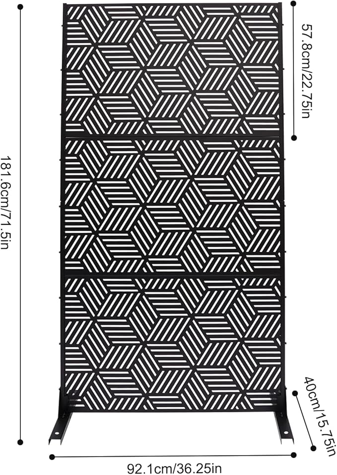 Outdoor Privacy Screens Freestanding, Rustproof Metal Decorative Fence Panels, Rhombic Pattern Tall Outdoor Divider Privacy Fence Screens for Outside Backyard Garden Patio,36.25x71.5inch (Black)