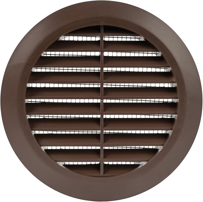 Brown 4" Inch Round Ventilation Grille with Insect mesh. (Duct 4Ø / Grille 5Ø) Ventilation Applications. Indoor and Outdoor Vent Cover. Available 3 Sizes / 4 Colors.