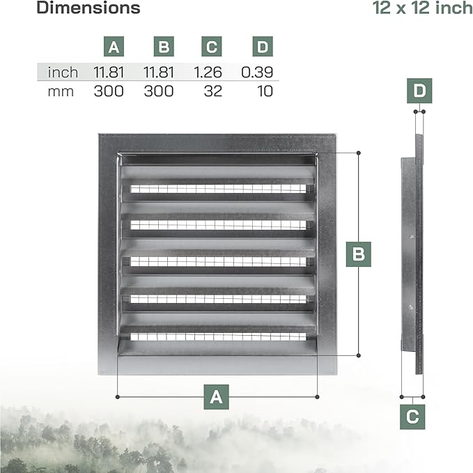 Vent Systems 12" x 12" Inch Galvanized Steel Industrial Gable Vent - Heavy-Duty Louvered Air Intake Exhaust Vent Cover – Outdoor Wall Vent HVAC Grille - Air Return Grille for House Wall Crawl Space