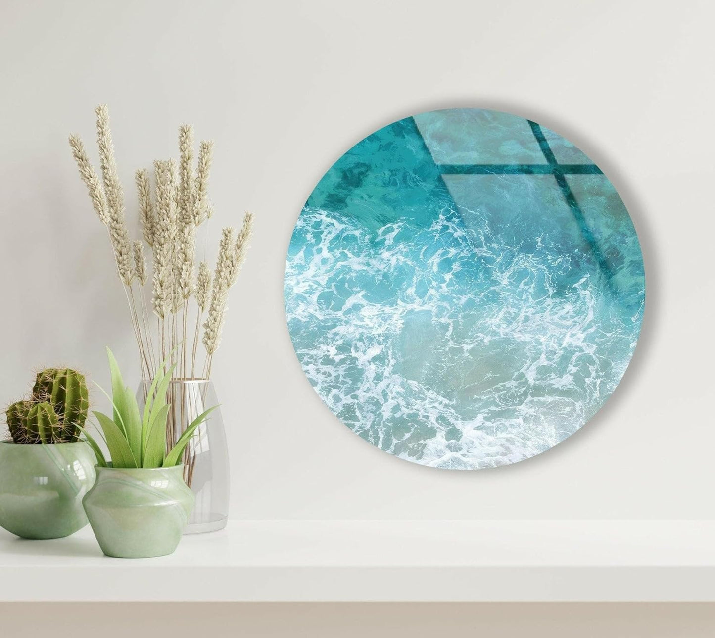 My Photostation.com 27.5''(70cm) Diameter Sea Waves Round Glass Wall Art Tempered Glass Printing Wall Decor Large Wall Art Wall Hangings