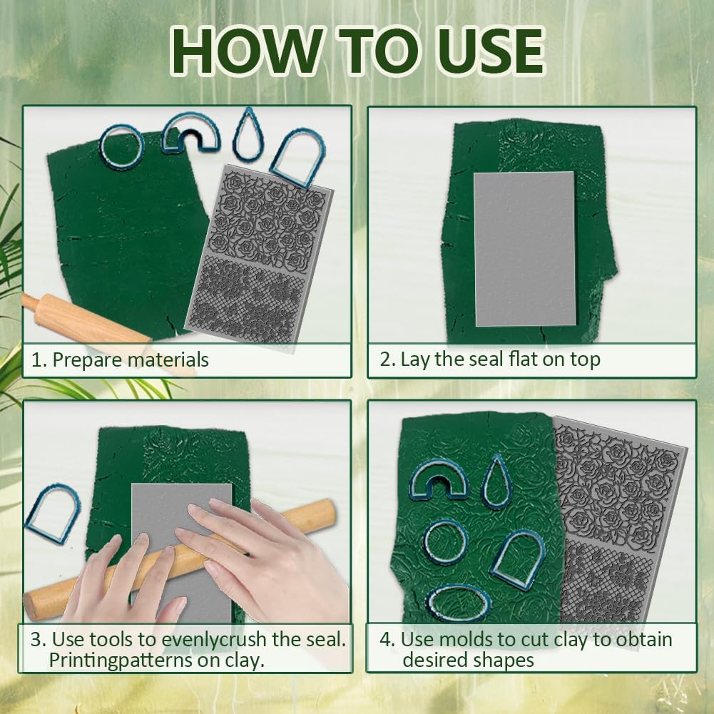 CHGCRAFT 16 Sheets 16 Styles Retro Lace Polymer Clay Texture Mat Mandala Tree Modeling Pattern Pad Bohemian Texture Sheets for Polymer Clay Making Earrings Jewerly Tools, 4×2.6 inch