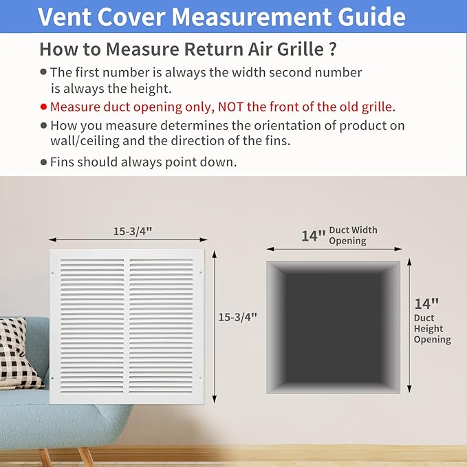 14"W x 14"H [Duct Opening Size] Steel Return Air Grille, Air Return Vent Cover for Ceiling and Sidewall - HVAC Air Vent Covers - [Outer Dimensions: 15.75"W x 15.75"H]