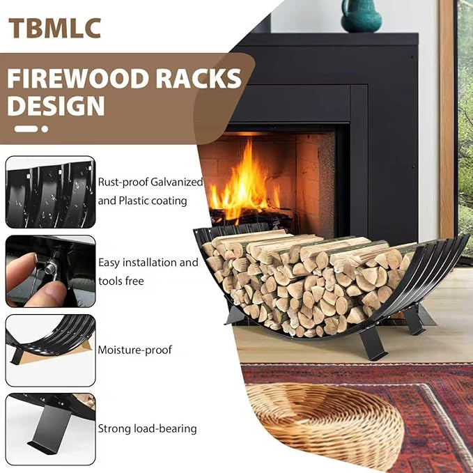 40 inch Diameter Sector Firewood Rack Storage -0.8MM Thick Galvanized Steel with Wave Pattern & 4 Stable Feet, Black Coated for Indoor/Outdoor Wood Storage (3.3FT Diameter)