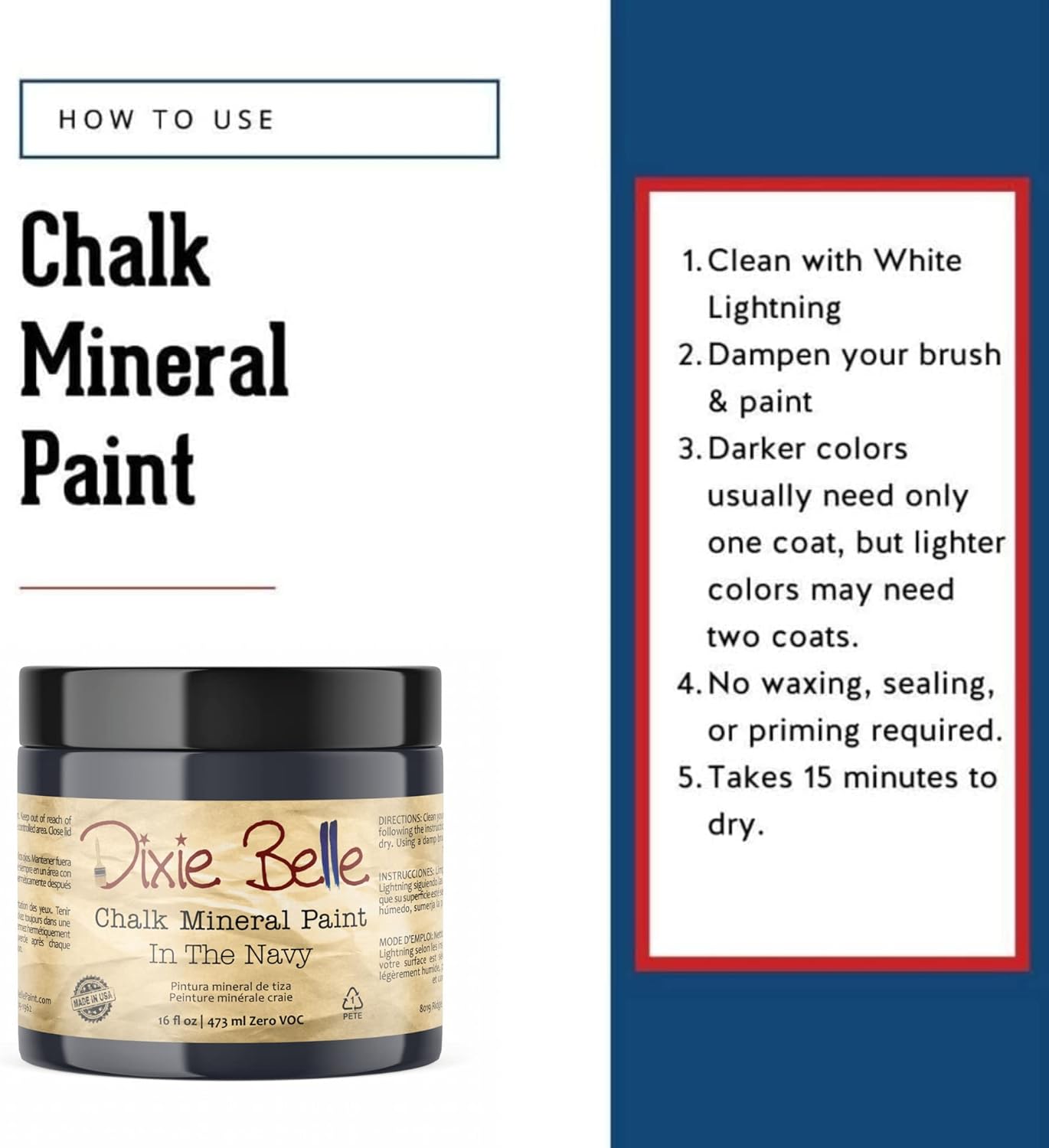 Dixie Belle Paint Company Chalk Finish Furniture Paint - In the Navy (16oz) - Matte Dark Navy Chic Chalk Mineral DIY Furniture Paint