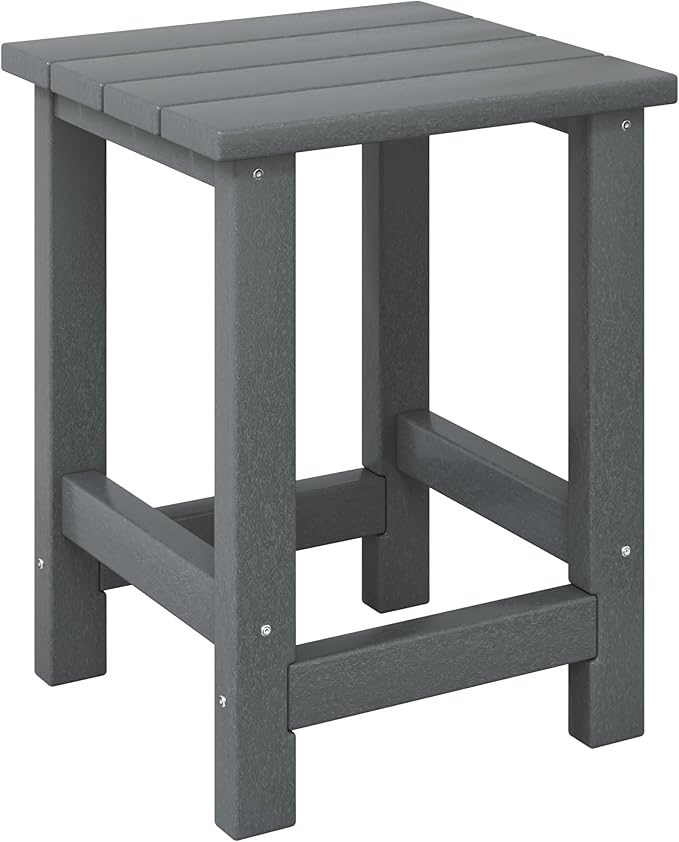 Costaelm Kids Outdoor Side Table, Small Patio HDPE Adirondack Square Table, Porch End Table for Outside Pool Garden, Gray