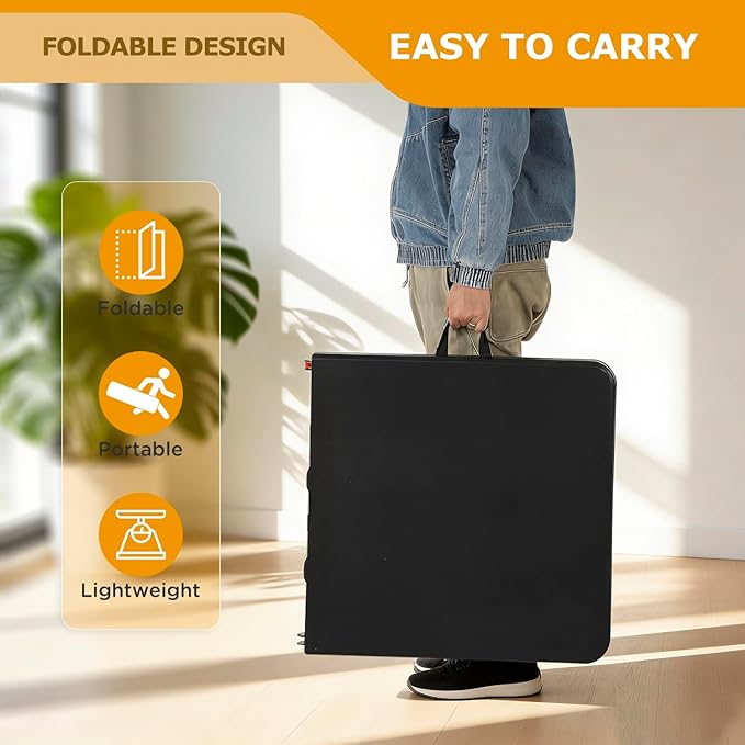 FDW 4FT Folding Table Half Portable Foldable Table Picnic Table for Office Home Camping Party (Black, 4 FT)