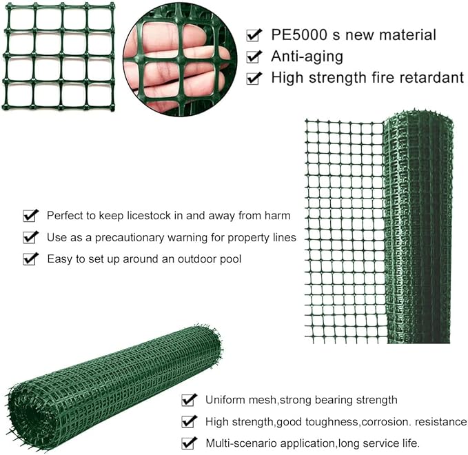 Plastic Garden Fence Animal Barrier,3.28 x 66 FT Heavy Duty Hard Plastic Mesh Fencing,Reusable Safety Temporary Fence Roll with Zip Ties,Snow Fence for Pool Deer Rabbit Chicken Dog Poultry-Green