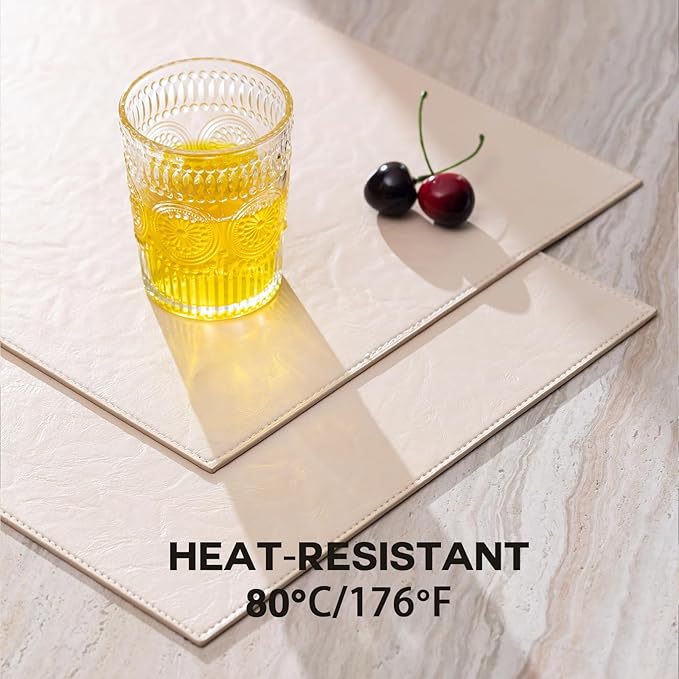 Faux Leather Placemats Set of 8 Vinyl Washable Wipeable Table Mats for Kitchen Dining Table Heat Resistant Waterproof Modern Indoor/Outdoor Placemats Non-Slip Easy Clean Place Mats (Beige)