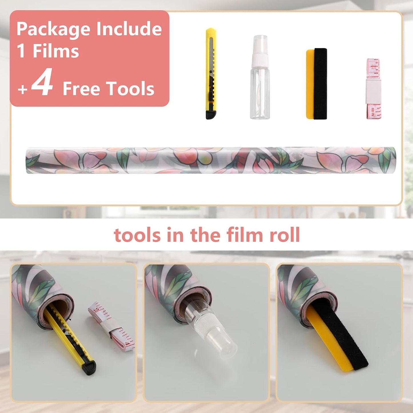 NINETREX Window Privacy Film,3D Stained Glass Window Film,Rainbow Static Cling Stickers Blocks Heat & UV,Non-Adhesive Vinyl for Home Door (Peach Blossom,17.5 x 157.4inch)